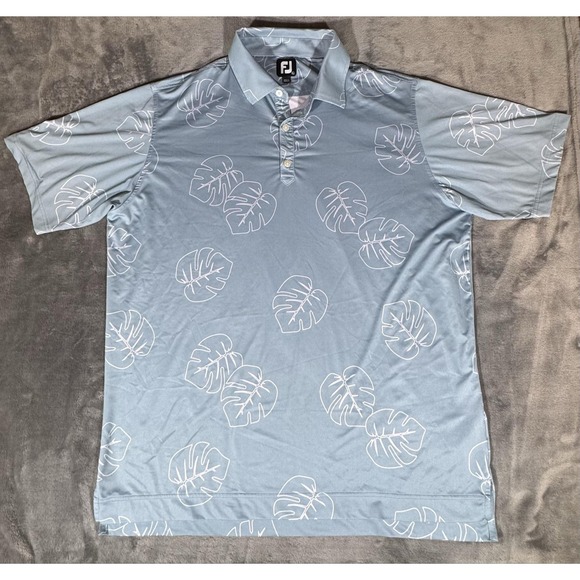 FootJoy Other - FootJoy Polo Shirt Mens XL Blue Tropical Leaf Short Sleeve Golf Performance